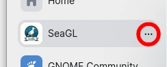 Screenshot of the SeaGL space item in the Element left pane, with the three dots button at the right of the list item highlighted