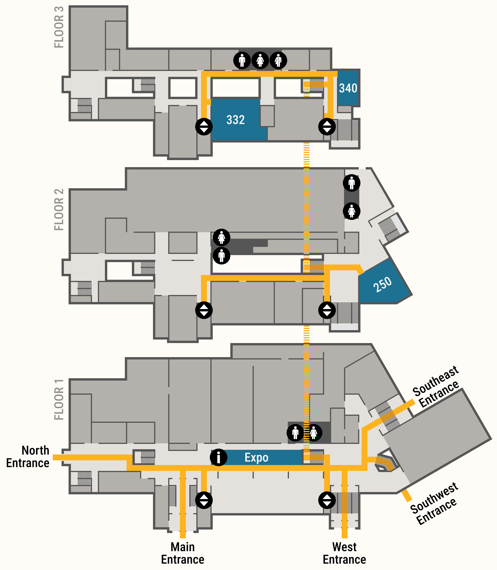 Map of HUB floors 1–3