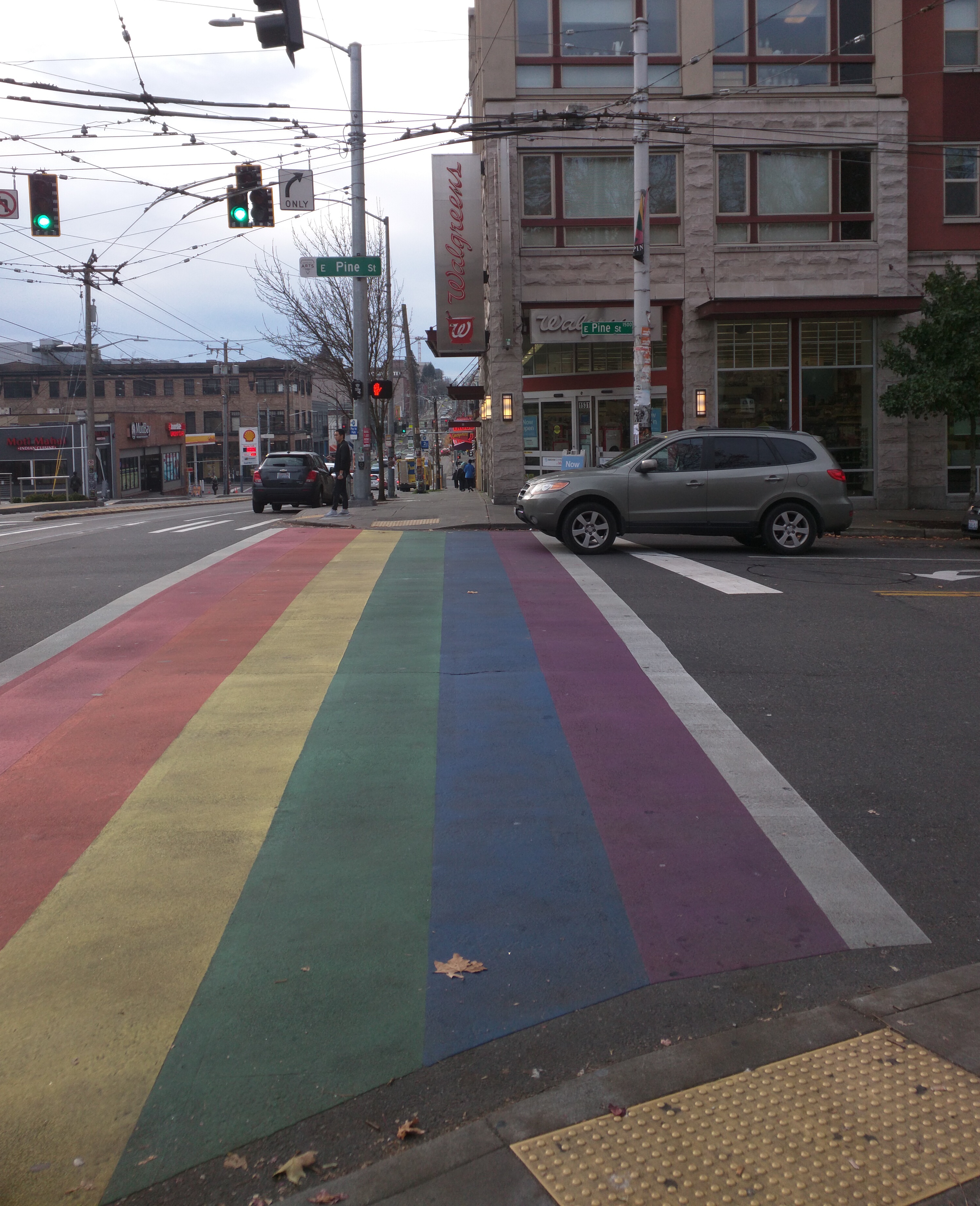 Pine Street crosswalk is LGBTQ rainbow